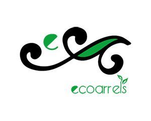 Un logotipo para ecobarrels con una hoja verde sobre un fondo blanco.