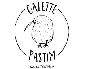 Un dibujo en blanco y negro de un kiwi con las palabras galette pastim