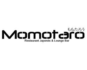 Logotipo del restaurante japonés y lounge bar momotaro sobre un fondo blanco.