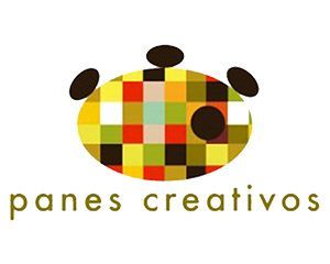 Un logotipo para Panes Creativos con un diseño de cuadros coloridos.