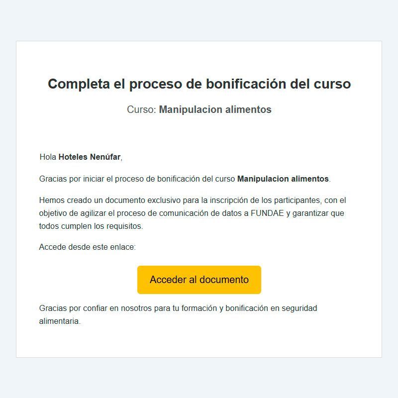 An e-mail in spanish that says