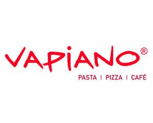 Un logotipo para un restaurante llamado Vapiano pasta i pizza i cafe.