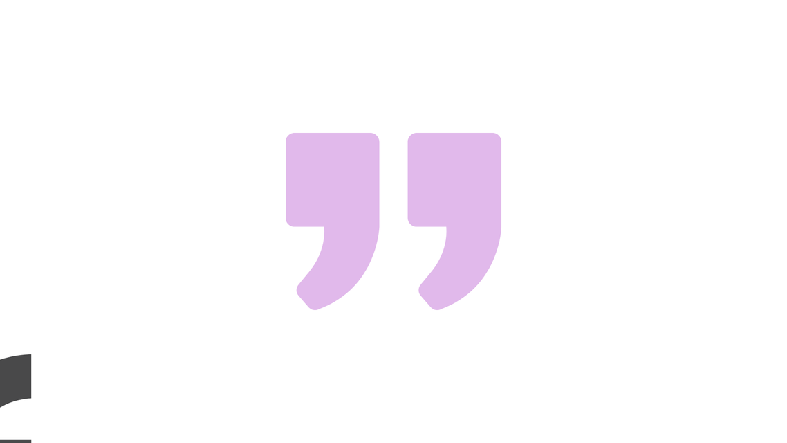 A purple quote icon on a white background.