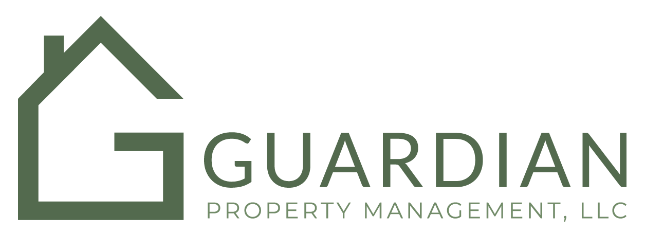 Logo for Guardian Property Management, LLC featuring a dark green house icon integrated into the letter G.