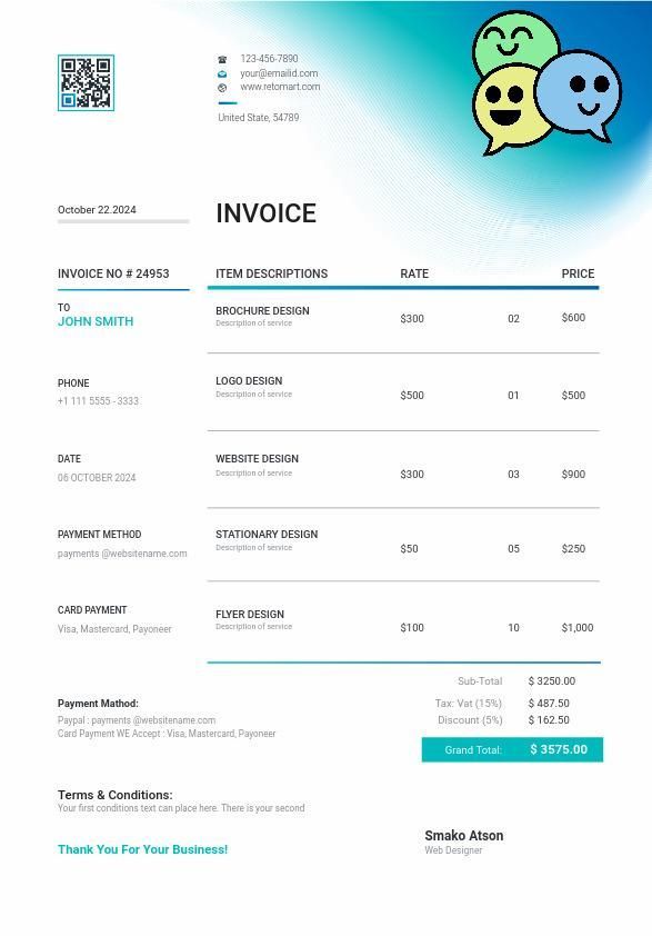 Sample invoice designed by Retomart