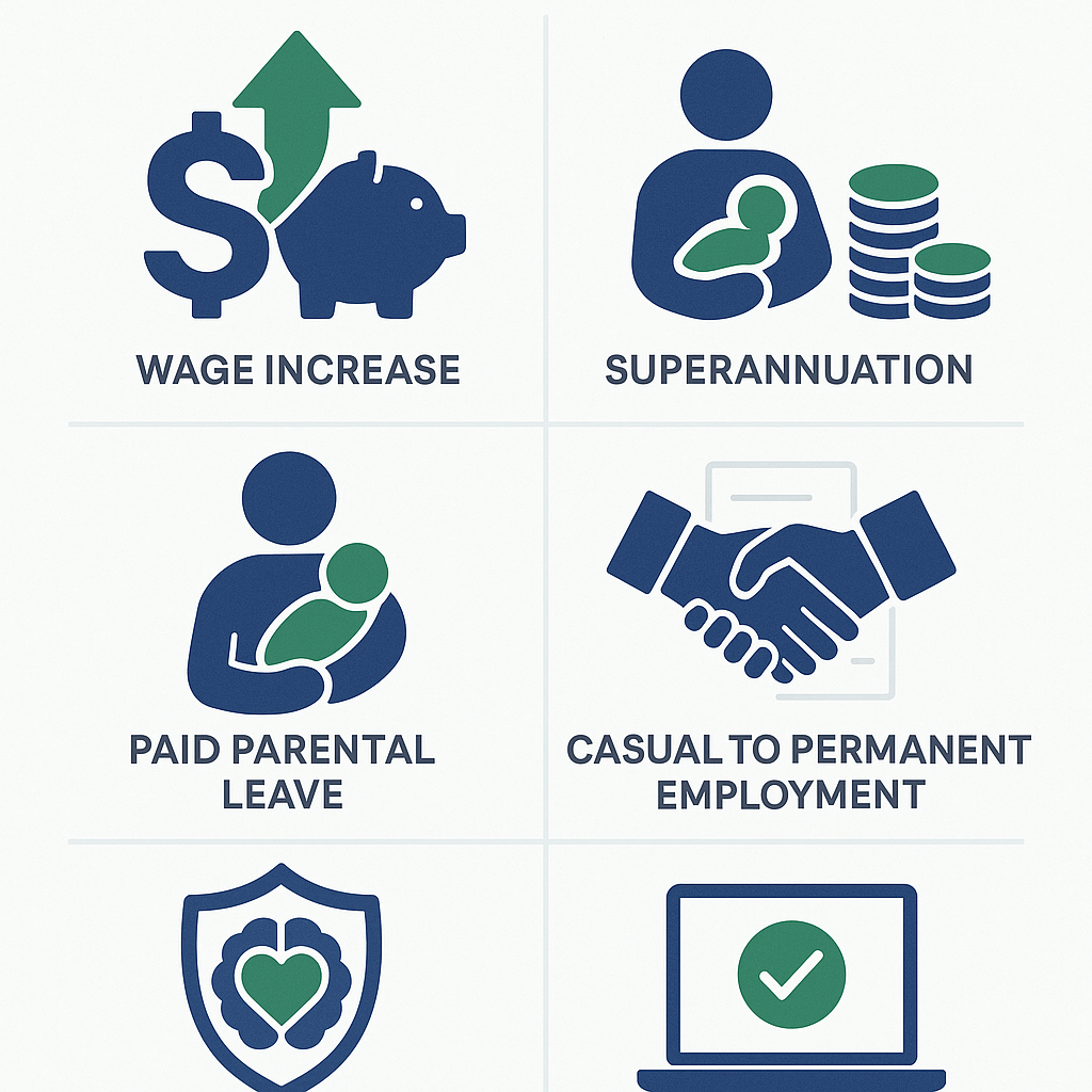 Infographic outlining essential HR and WHS changes for Australian businesses starting 1 July 2025. I