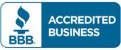 BBB Accredited Business seal: Blue torch logo with 