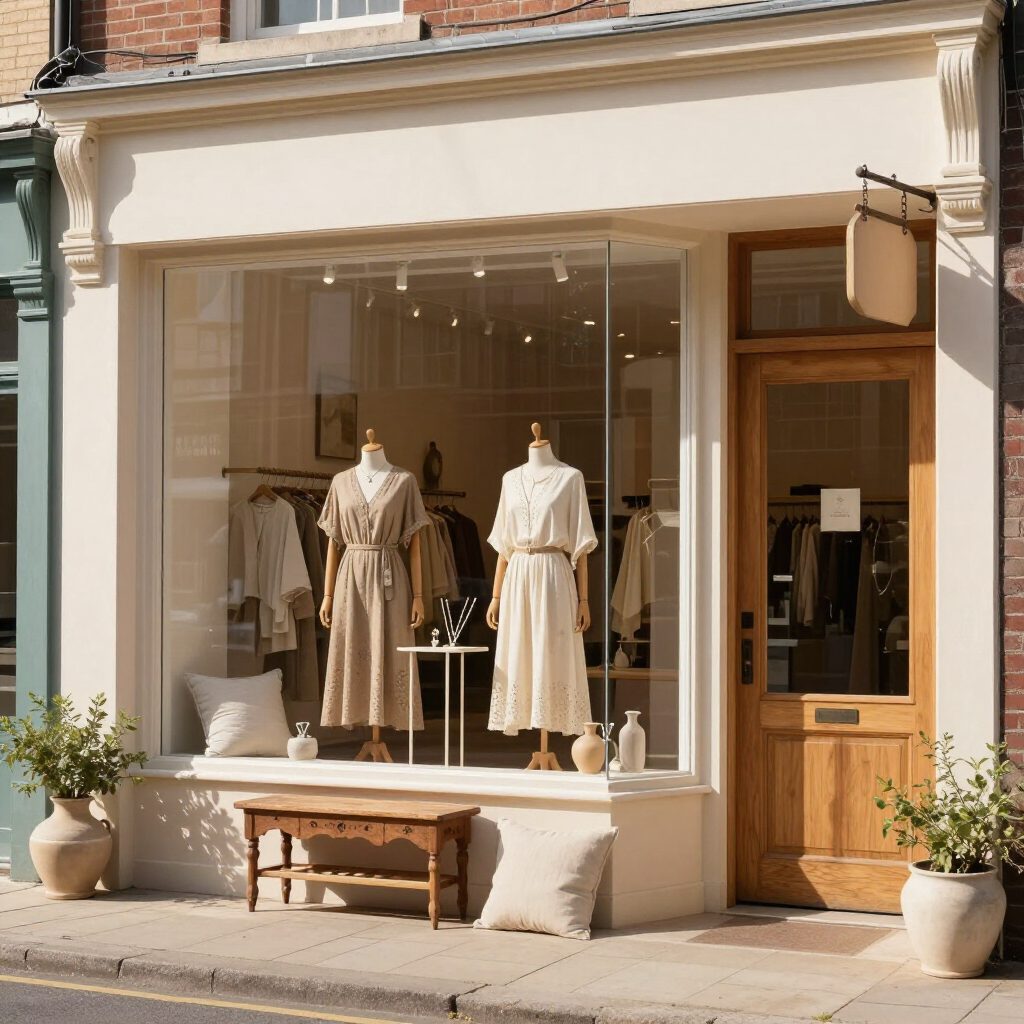 SunShine Attic Boutique storefront with a warm, inviting display of clothing, accessories, and home décor treasures.