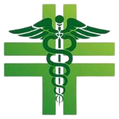un caduceo su una croce verde su sfondo bianco .