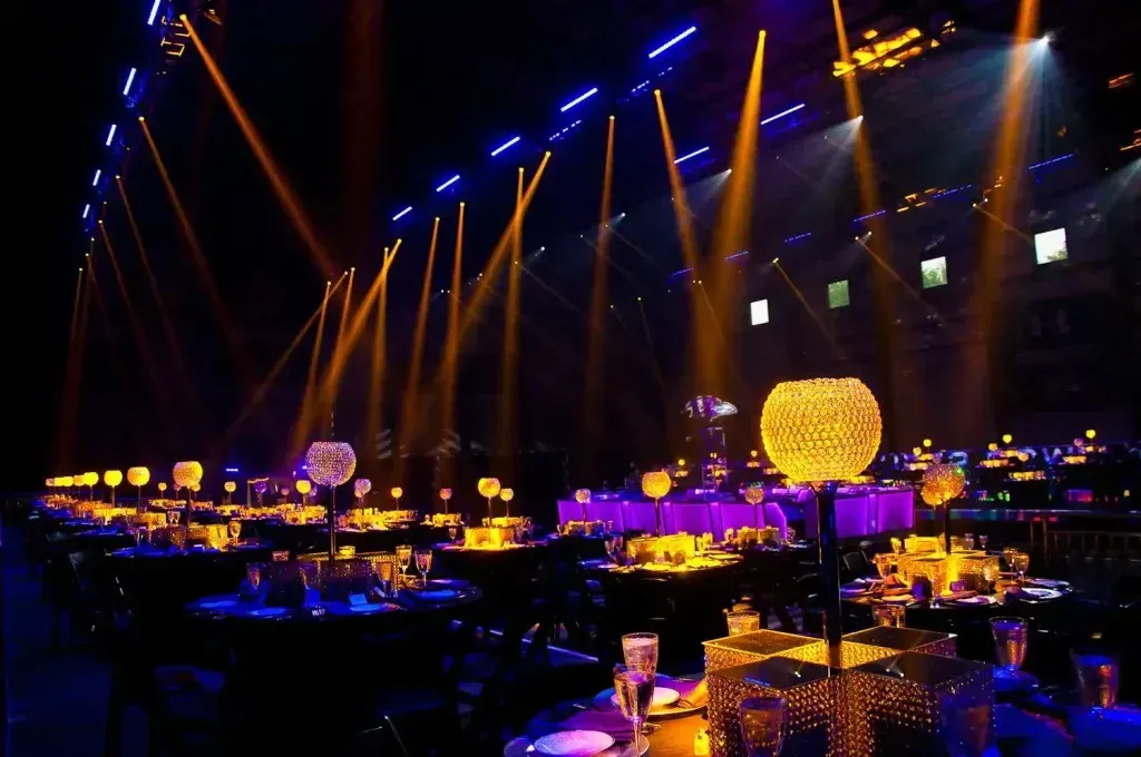 A dark room with a lot of lights on it