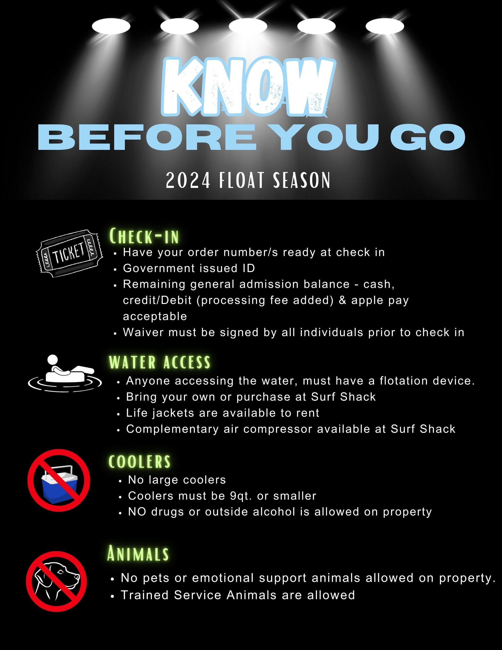 A poster that says know before you go 2021 float season