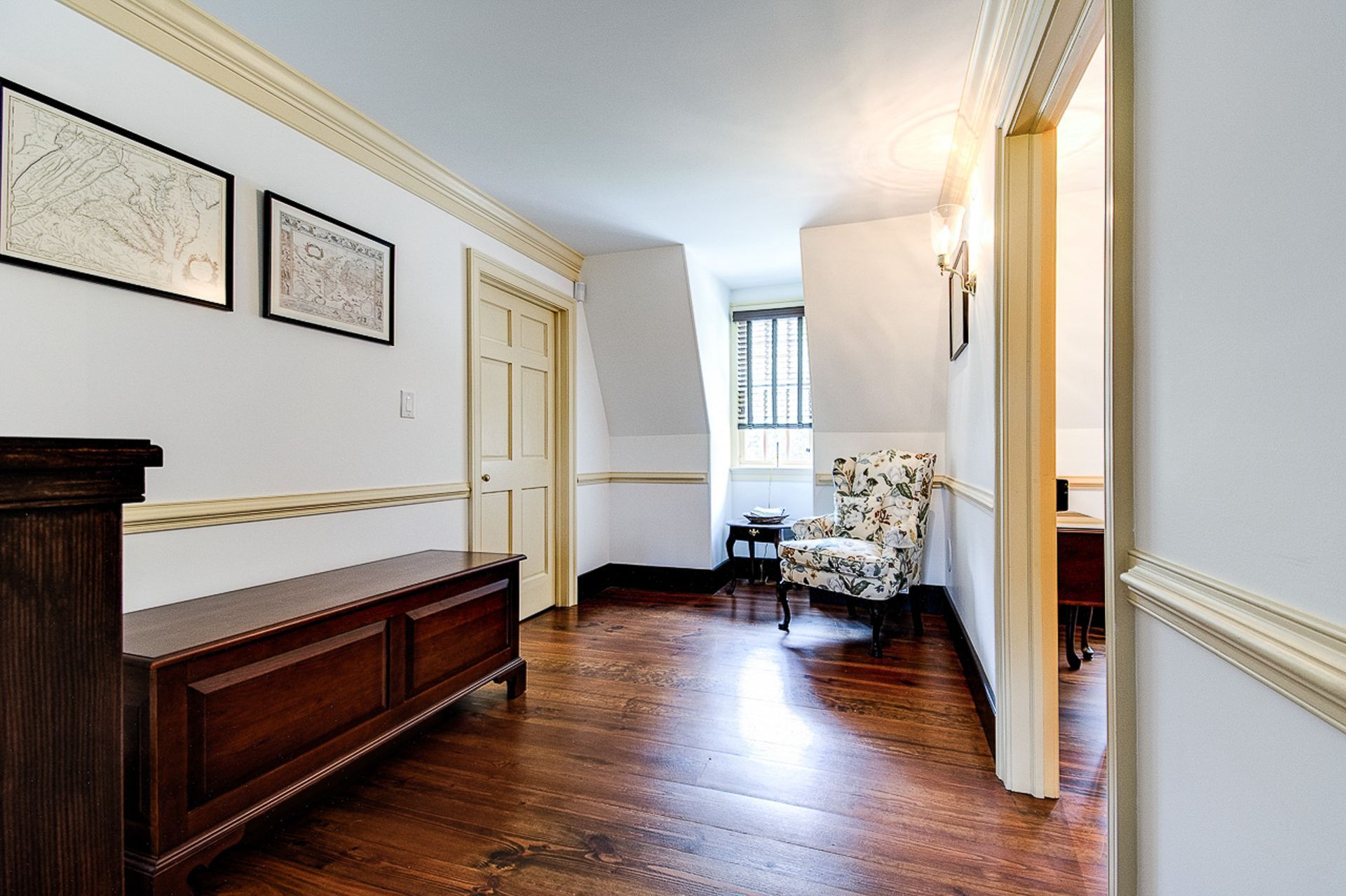 This photo shows the upstairs sitting area in the hall at the BNB.