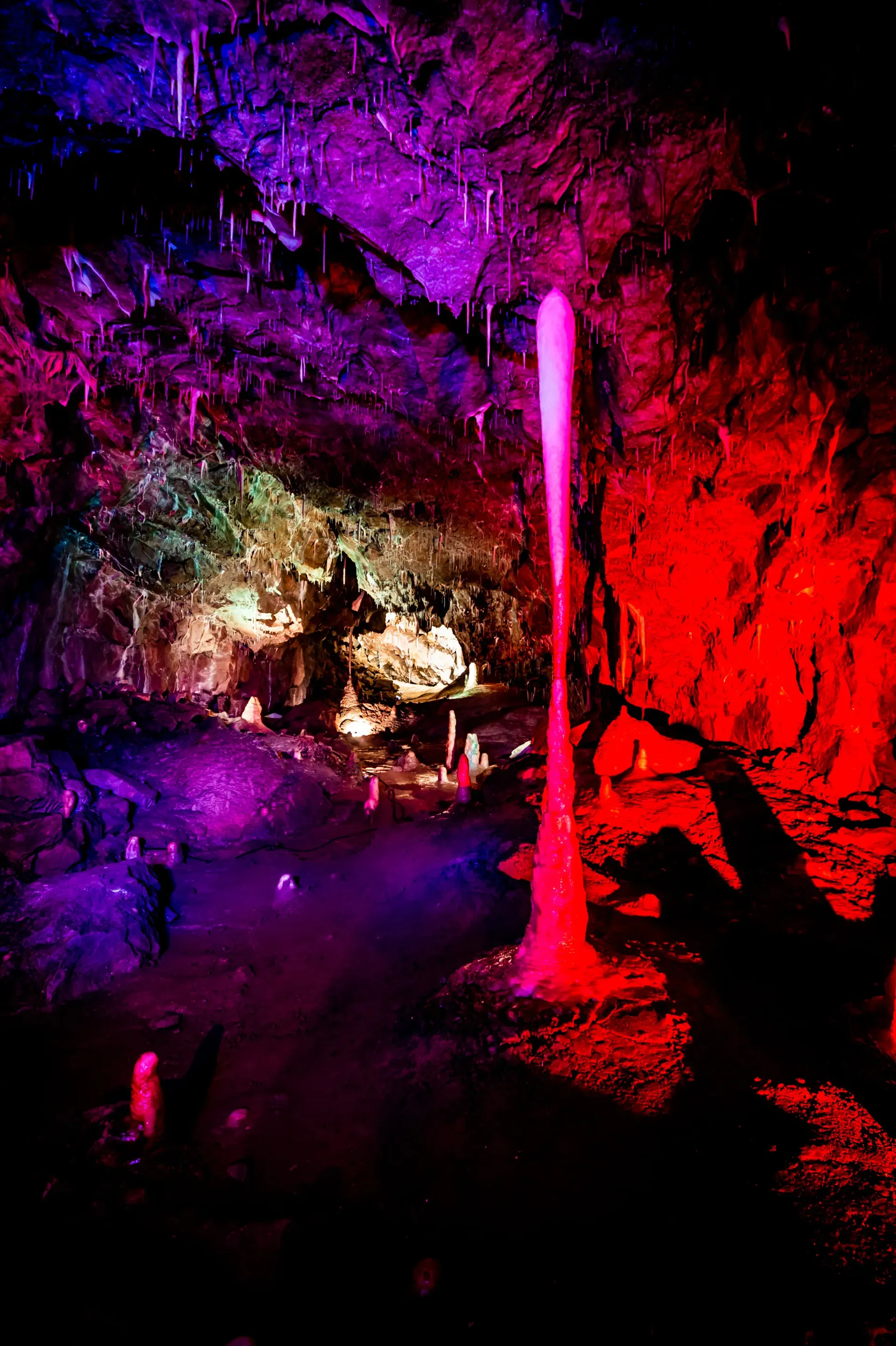 There is a waterfall in the middle of the cave.