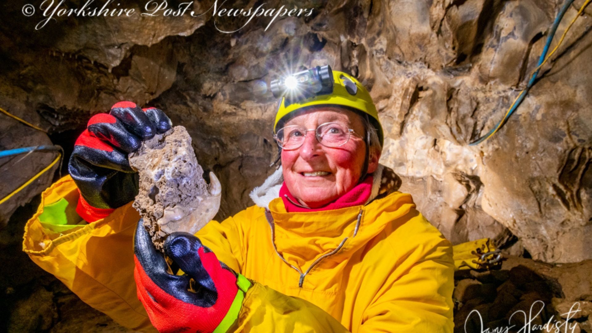 Diggers working to excavate C Chamber at Stump Cross Caverns have discovered the fossilised jawbone