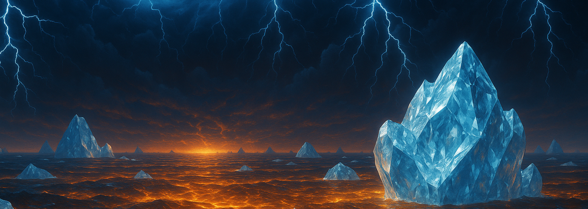 Picture of a molten diamond ocean with diamond icebergs. Picture of a molten diamond ocean with diamond icebergs.