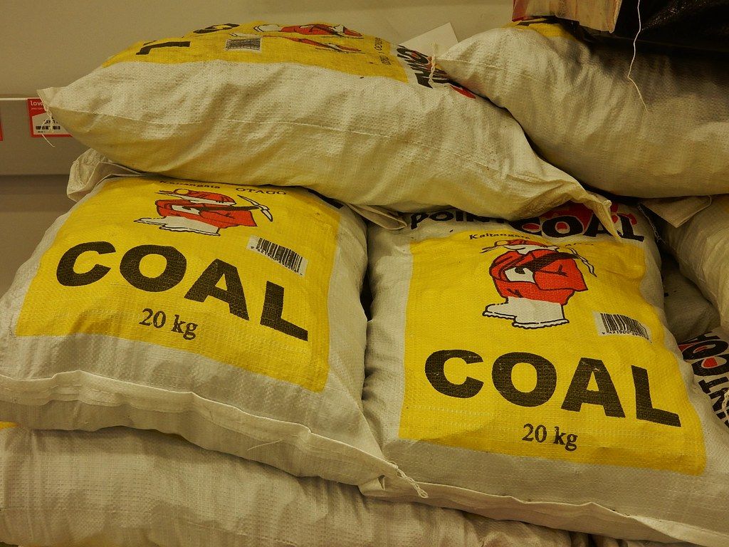 Picture of sacks of coal.
