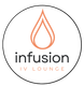 A logo for infusion iv lounge shows a drop of liquid in a circle.
