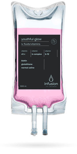 It looks like a iv bag with a pink liquid in it.