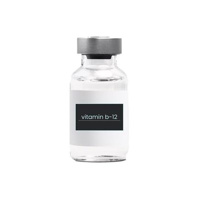 A bottle of vitamin b-12 on a white background.