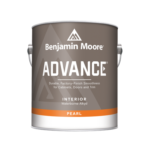 A can of benjamin moore advance interior paint in pearl.