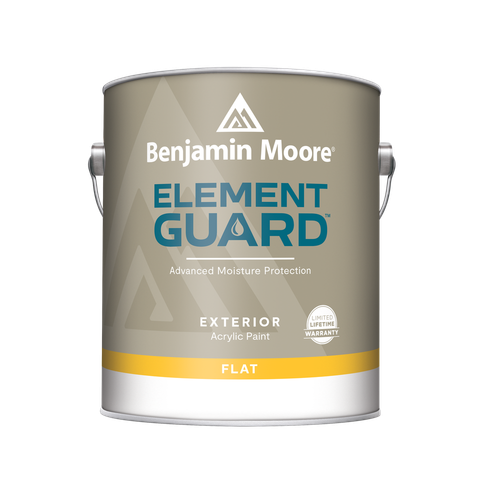 A can of benjamin moore element guard exterior acrylic paint.