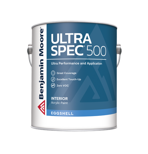 A can of benjamin moore ultra spec 500 interior acrylic paint.