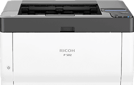 A black and white printer with the word ricoh on it.