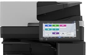 A printer with a tablet attached to it.