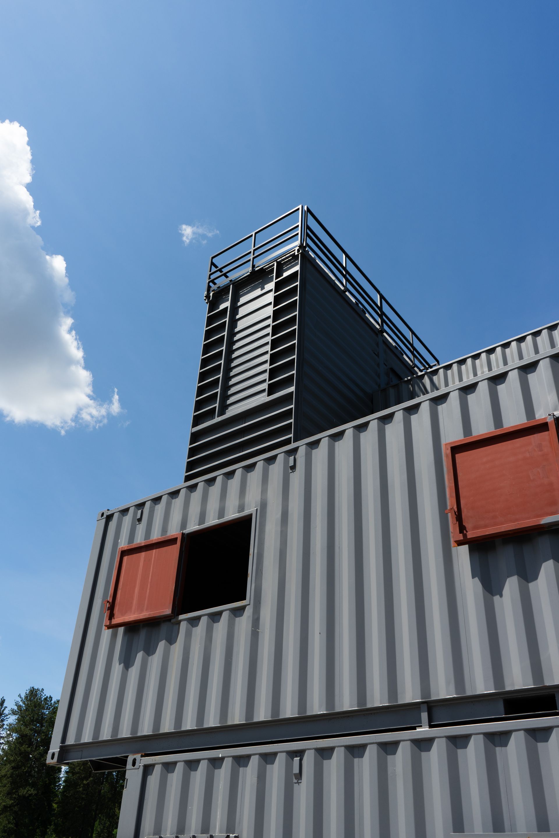 A firefighter training facility made out of shipping containers