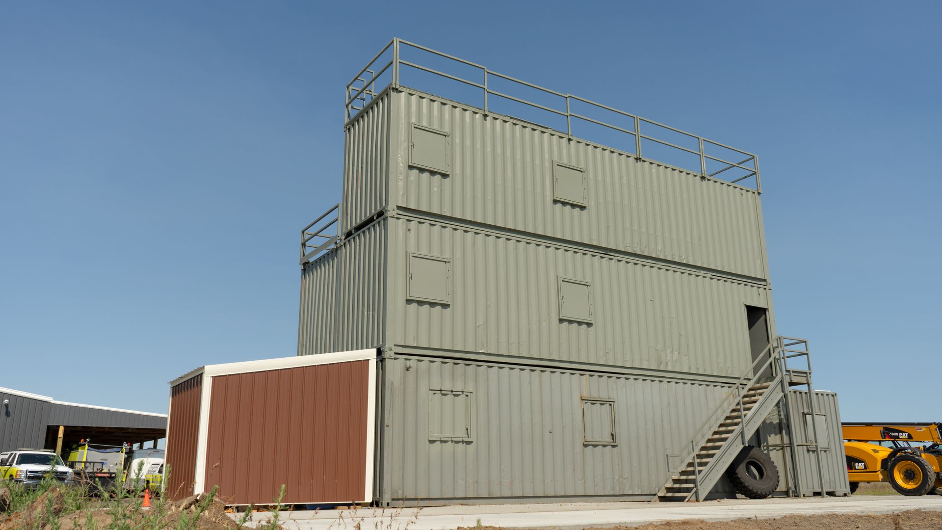 A firefighter training facility made out of shipping containers