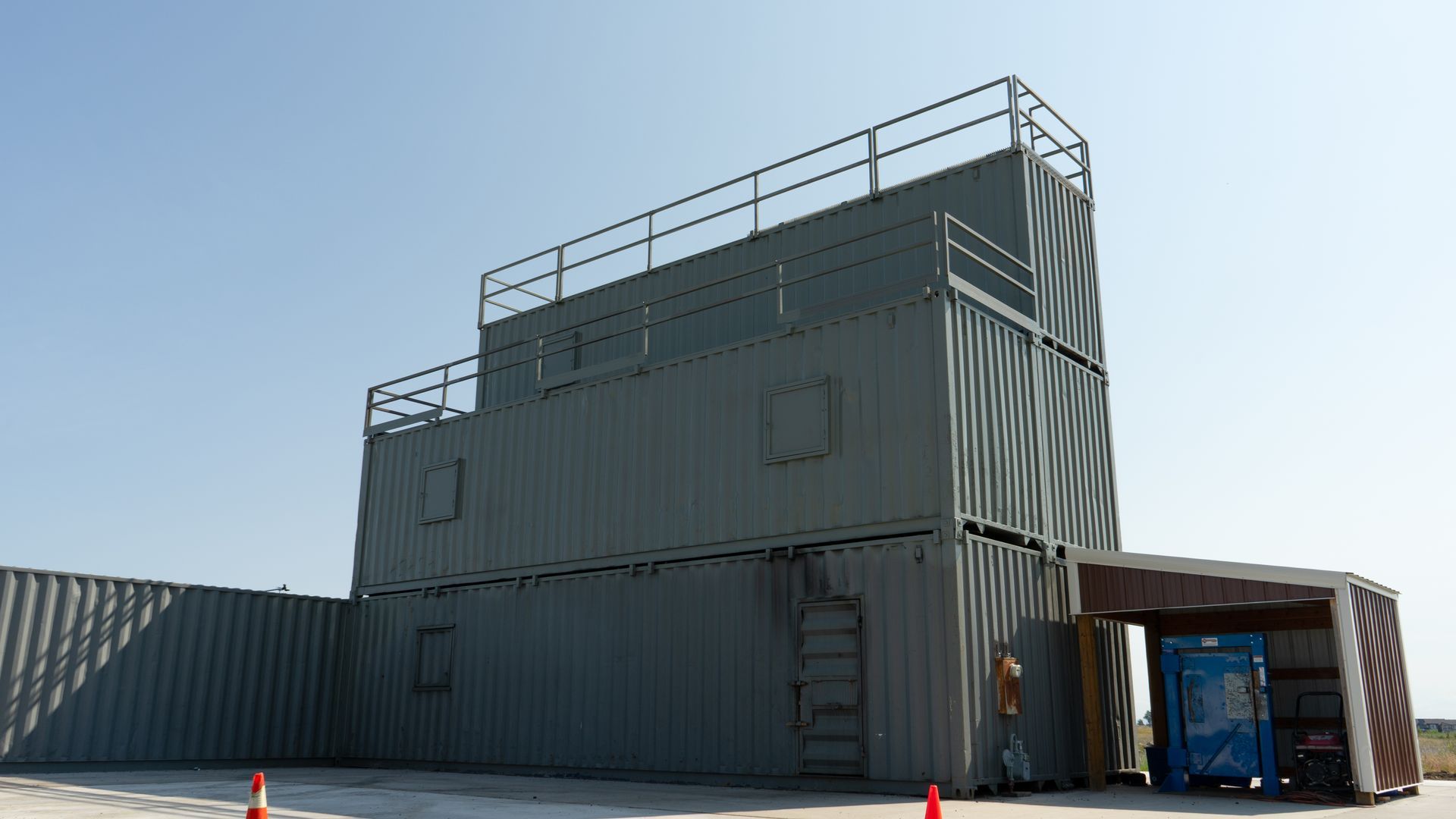 A firefighter training facility made out of shipping containers