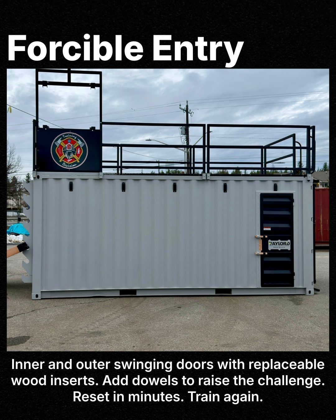 Forcible Entry Door - Replaceable wood inserts with adjustable difficulty
