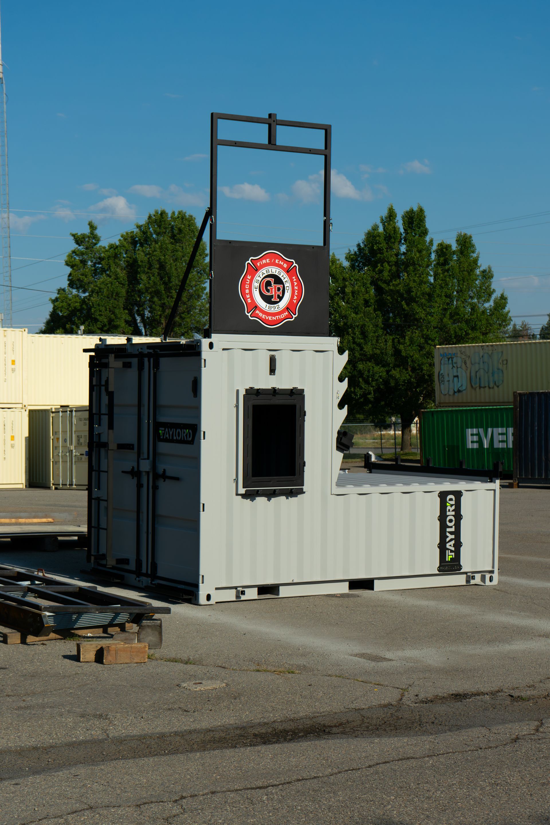 Firefighter training prop with Great Falls Fire Rescue Badge on it