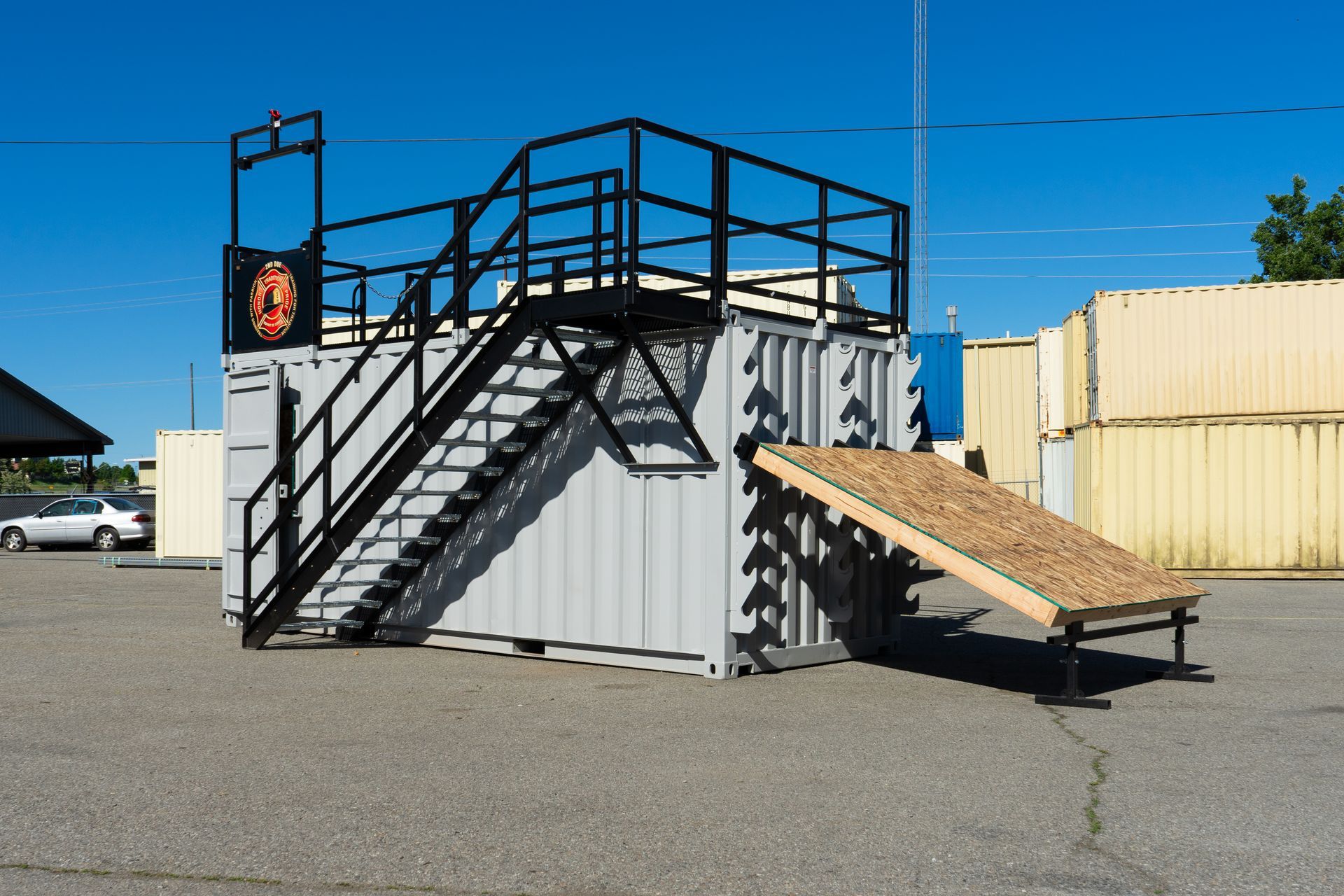 Shipping container turned into a firefighter training prop