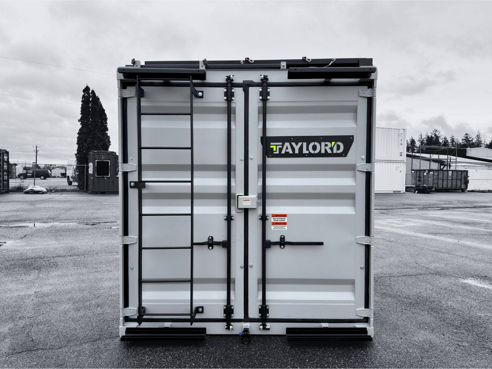 Roof access ladder for fire training containers