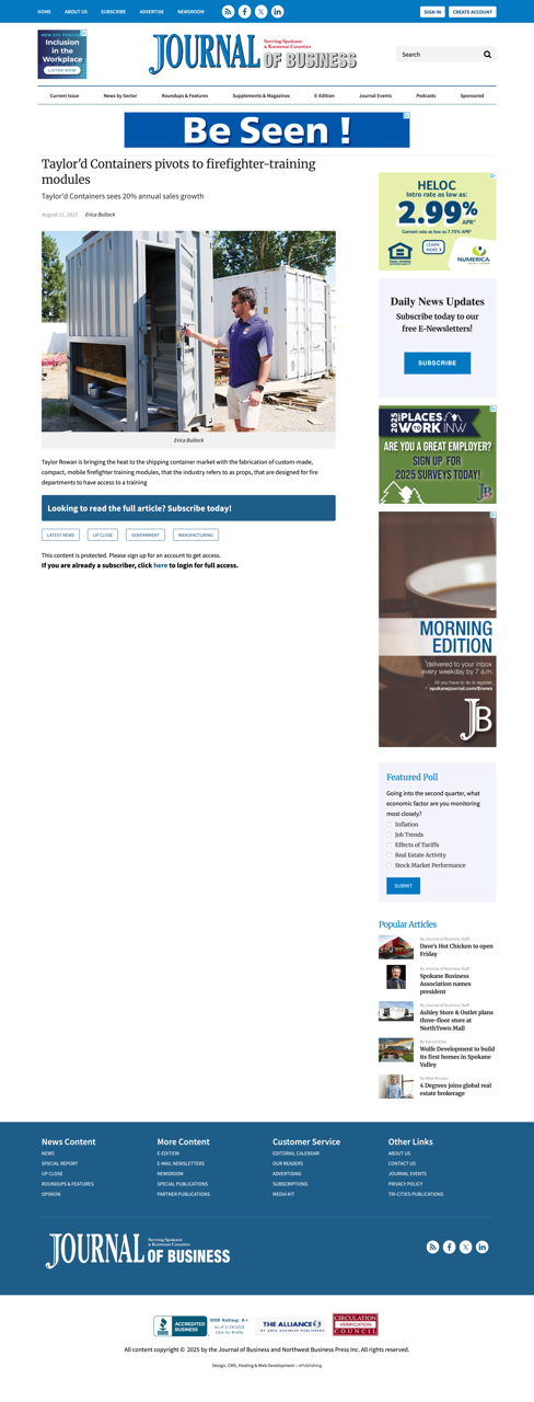 A screenshot of a website with a picture of a boy standing in front of a trailer.