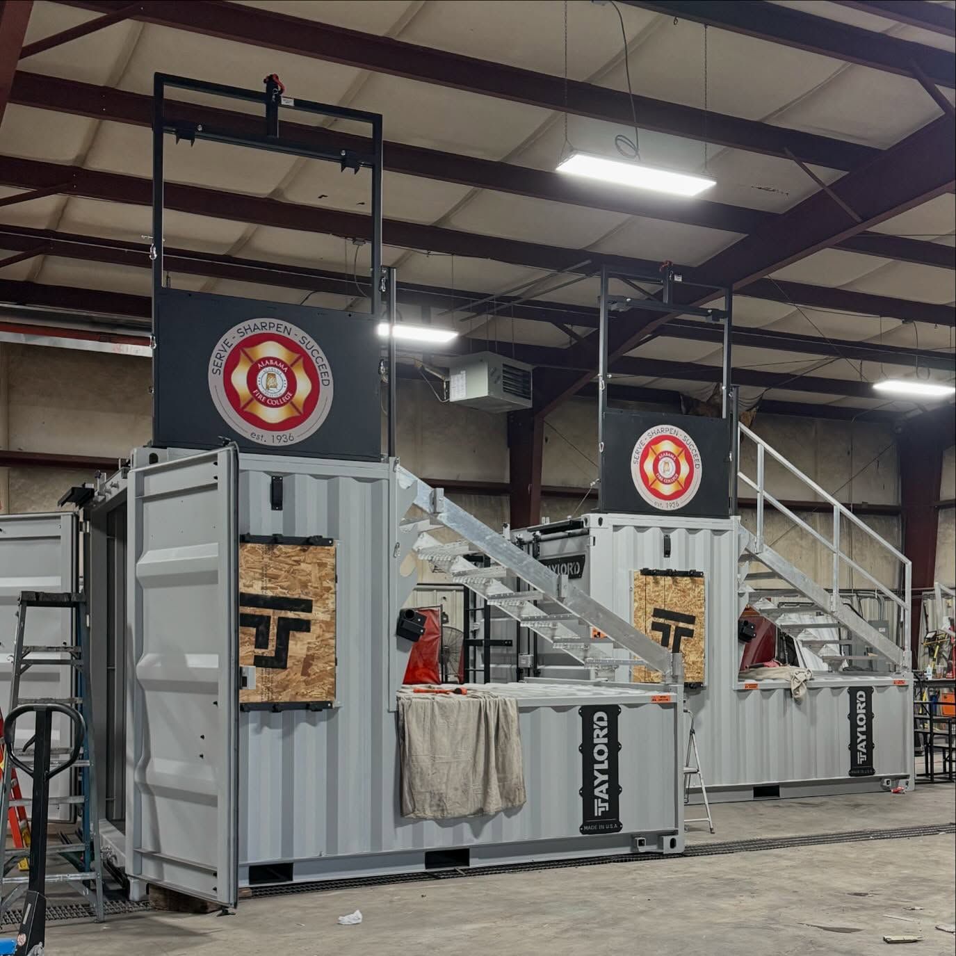 two shipping containers turned into firefighter training props