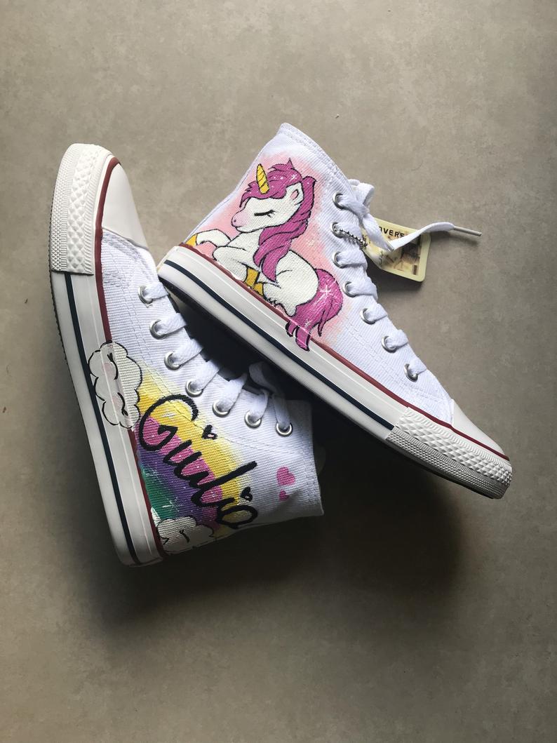 Converse All Star personalizzate dipinte a mano Unicorno Rosa