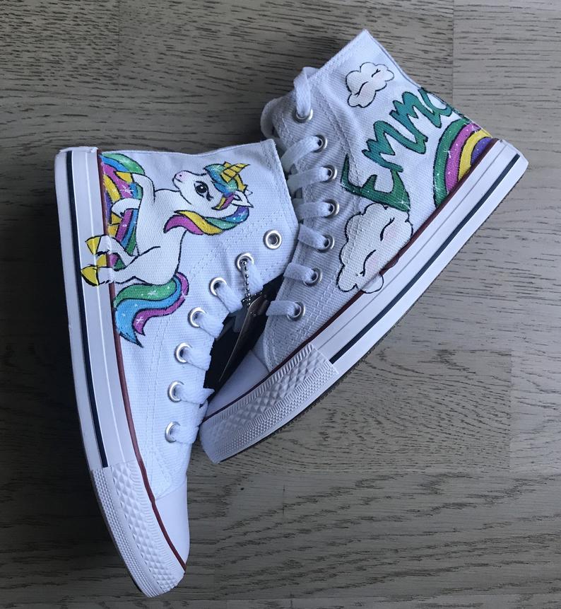 Converse All Star personalizzate dipinte a mano Unicorno verde