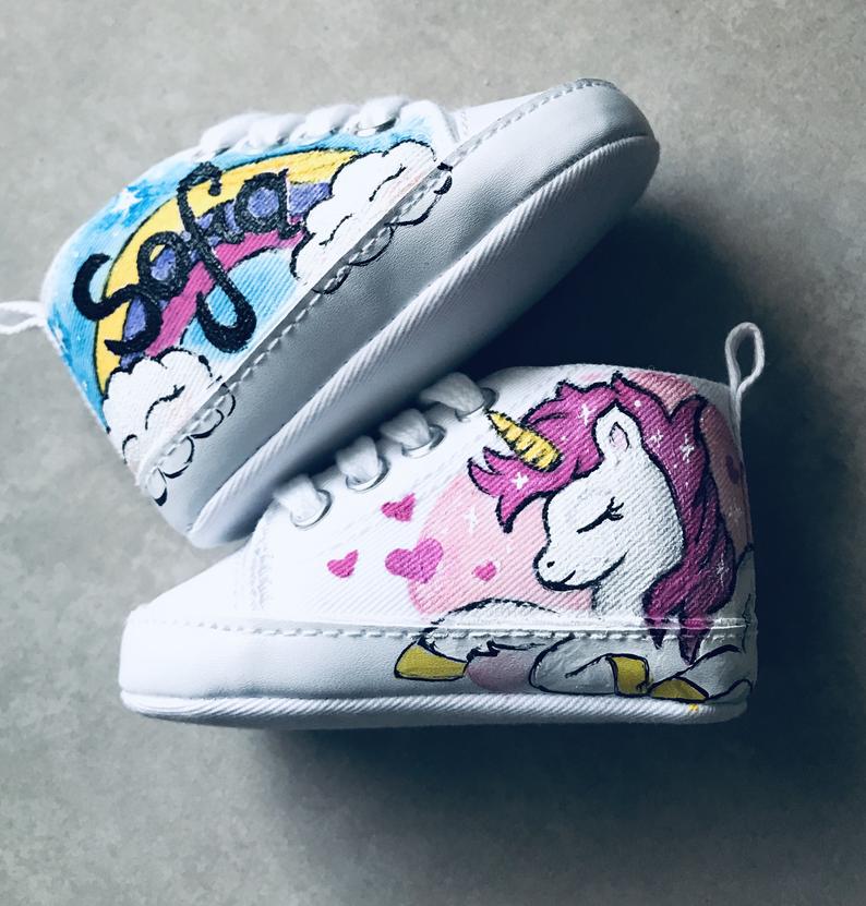 Scarpine neonato dipinte a  mano Unicorno