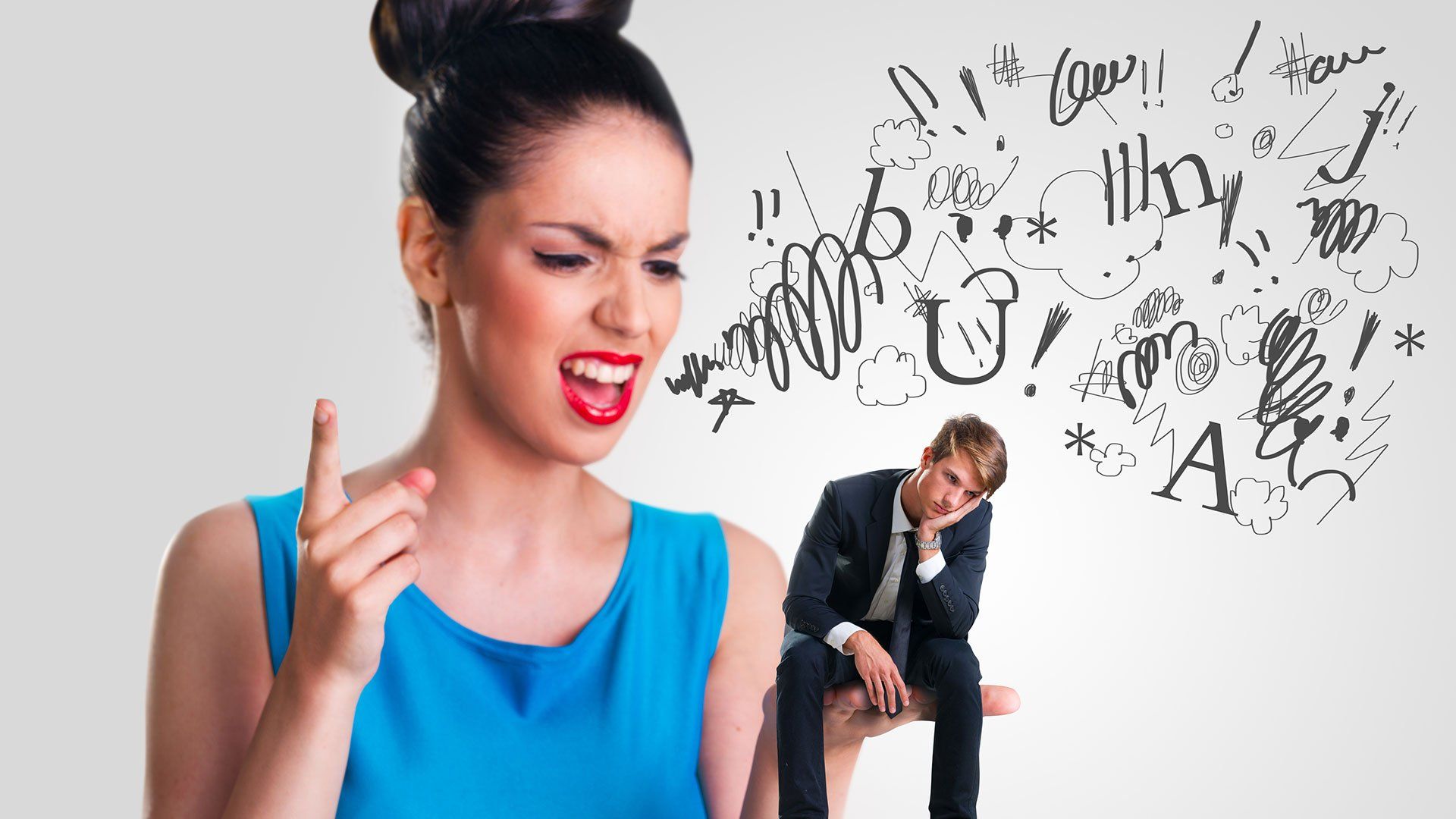 Woman Yelling at man in her hand