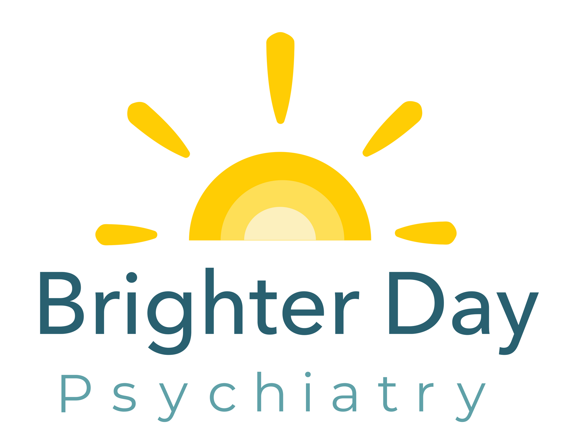 The logo for brighter day psychiatry is a yellow sun with a rainbow in the middle.