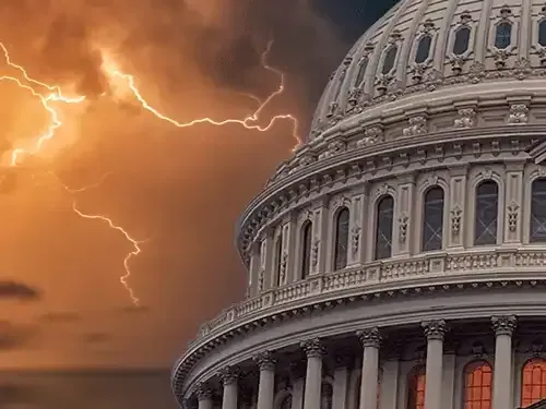 U.S. Capitol dome in thunderstorm