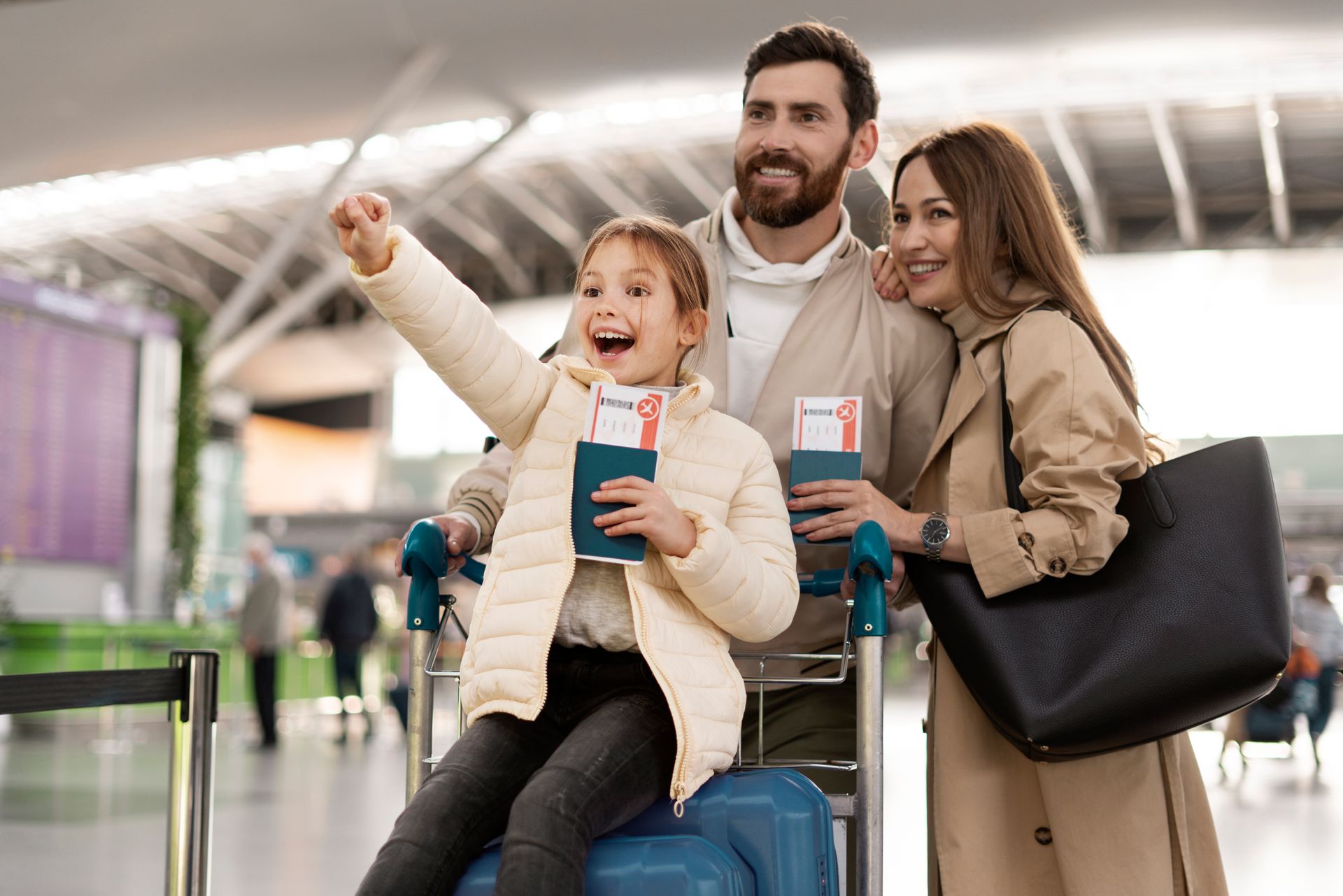 A family is going on a trip at the airport.