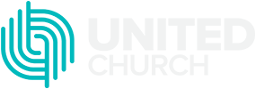 Logo for United Church in Apex, North Carolina with a geometric shape and text saying United Church