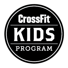 A black and white logo for a crossfit kids program.