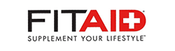The logo for fitaid is red and black and says supplement your lifestyle.
