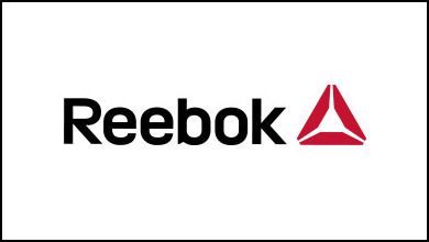 The reebok logo is black and red on a white background.