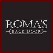 The logo for roma 's back door is on a black background.