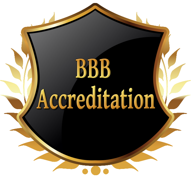 A shield with the words bbb accreditation on it